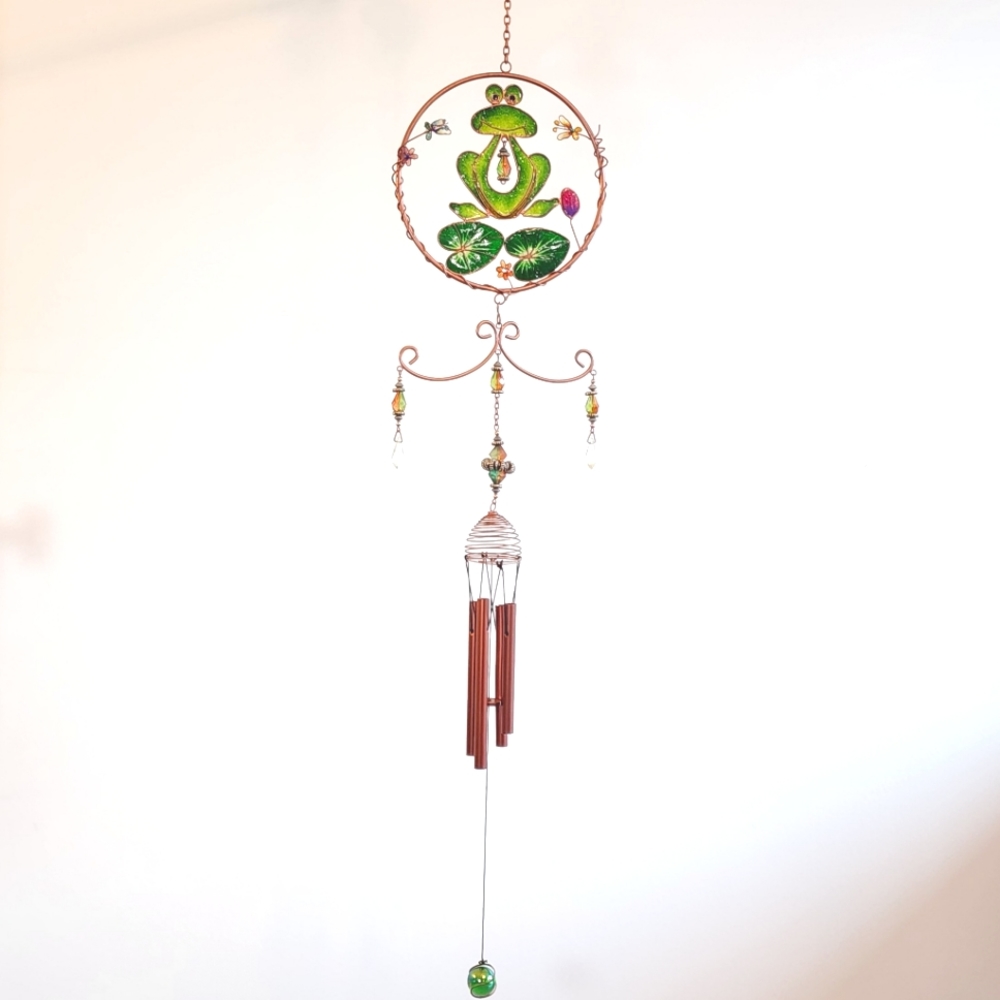 Garden Frog Copper Tone and Gem Wind Chime